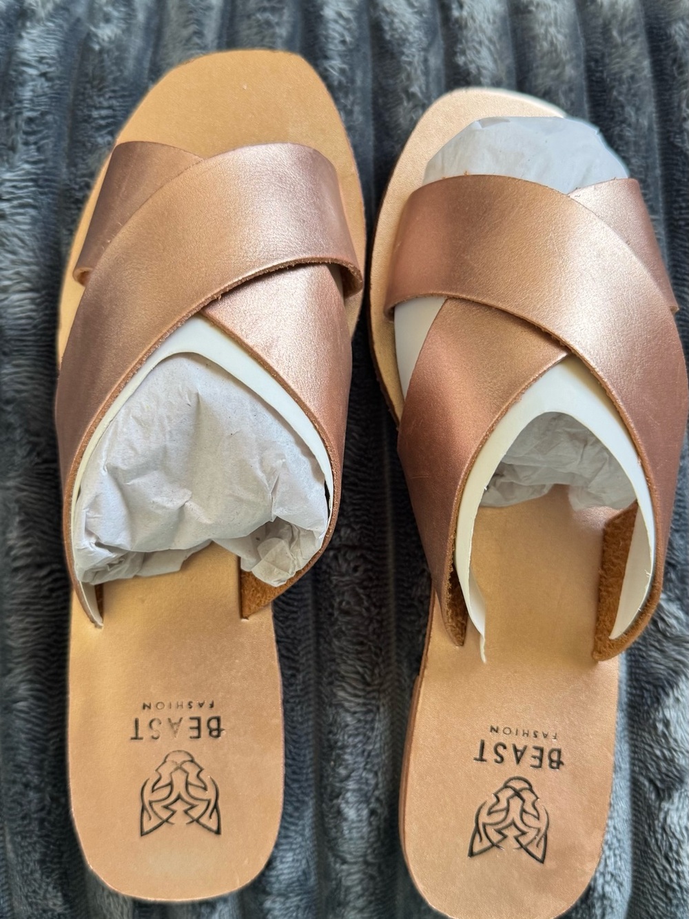 BEAST FASHION Women's Metallic Rose Sandal Slides